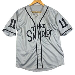 The Sandlot Baseball Jersey Small Gray Button Down Short Sleeve Embroidered #11